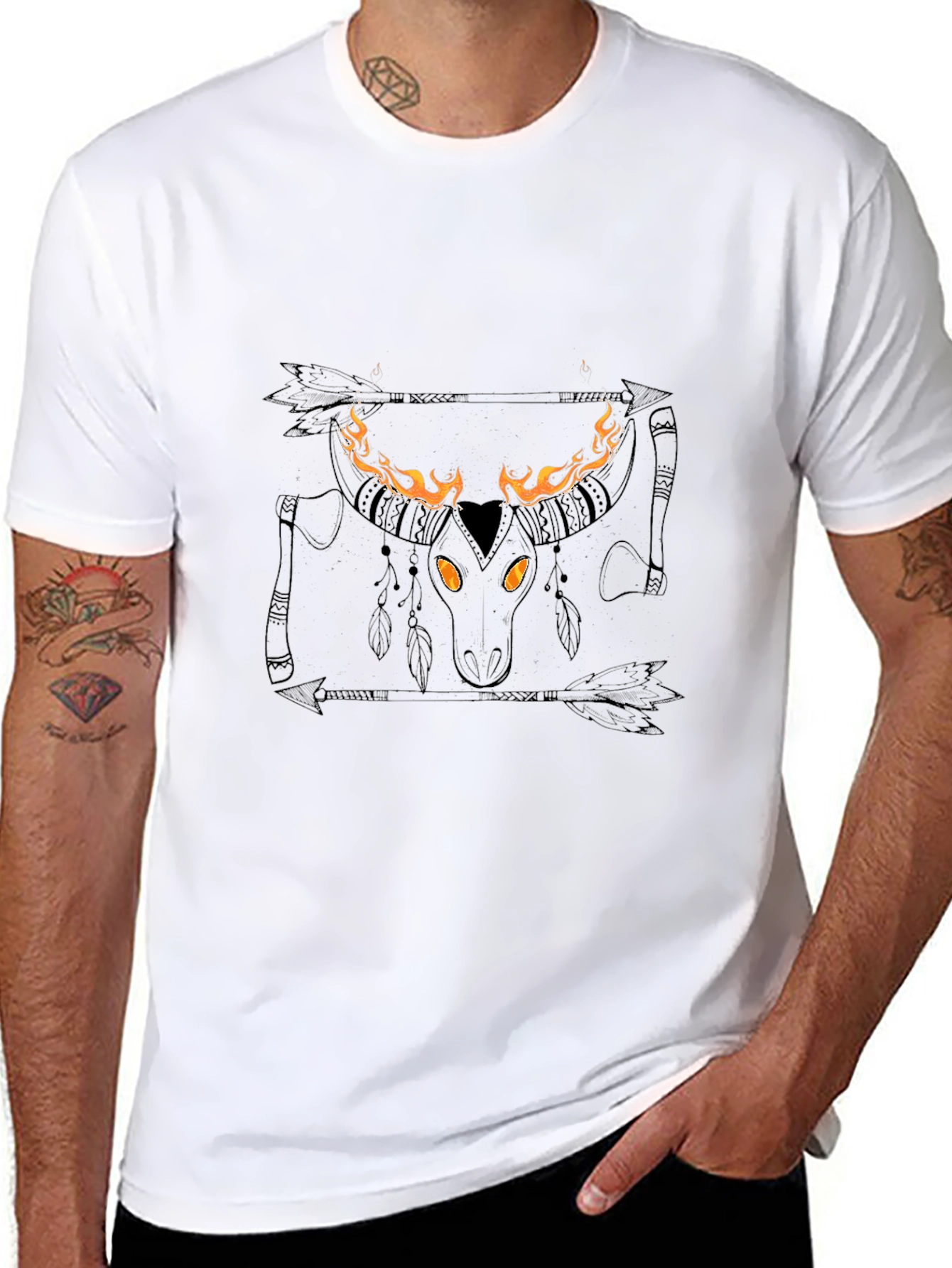 Flaming Bull Skull Graphic Tee