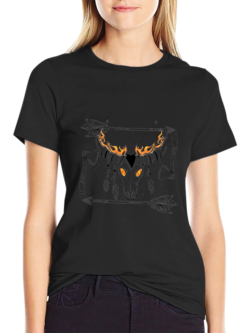 Flaming Bull Skull Graphic Tee