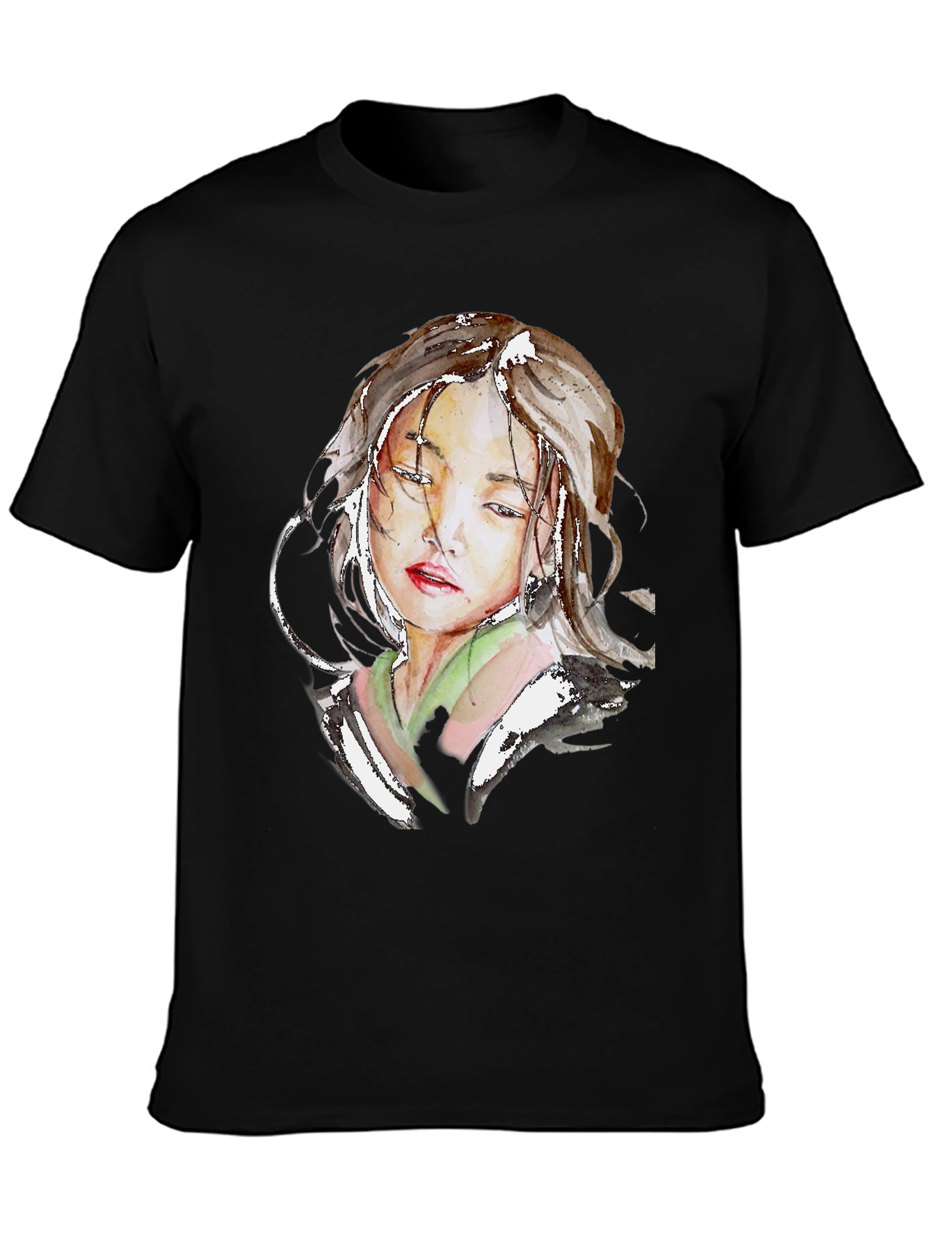 Watercolor Portrait Graphic Black T-Shirt