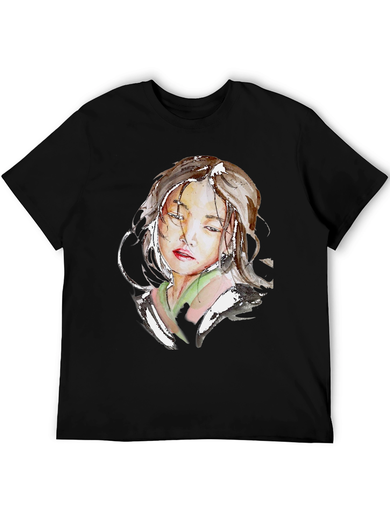Watercolor Portrait Graphic Black T-Shirt