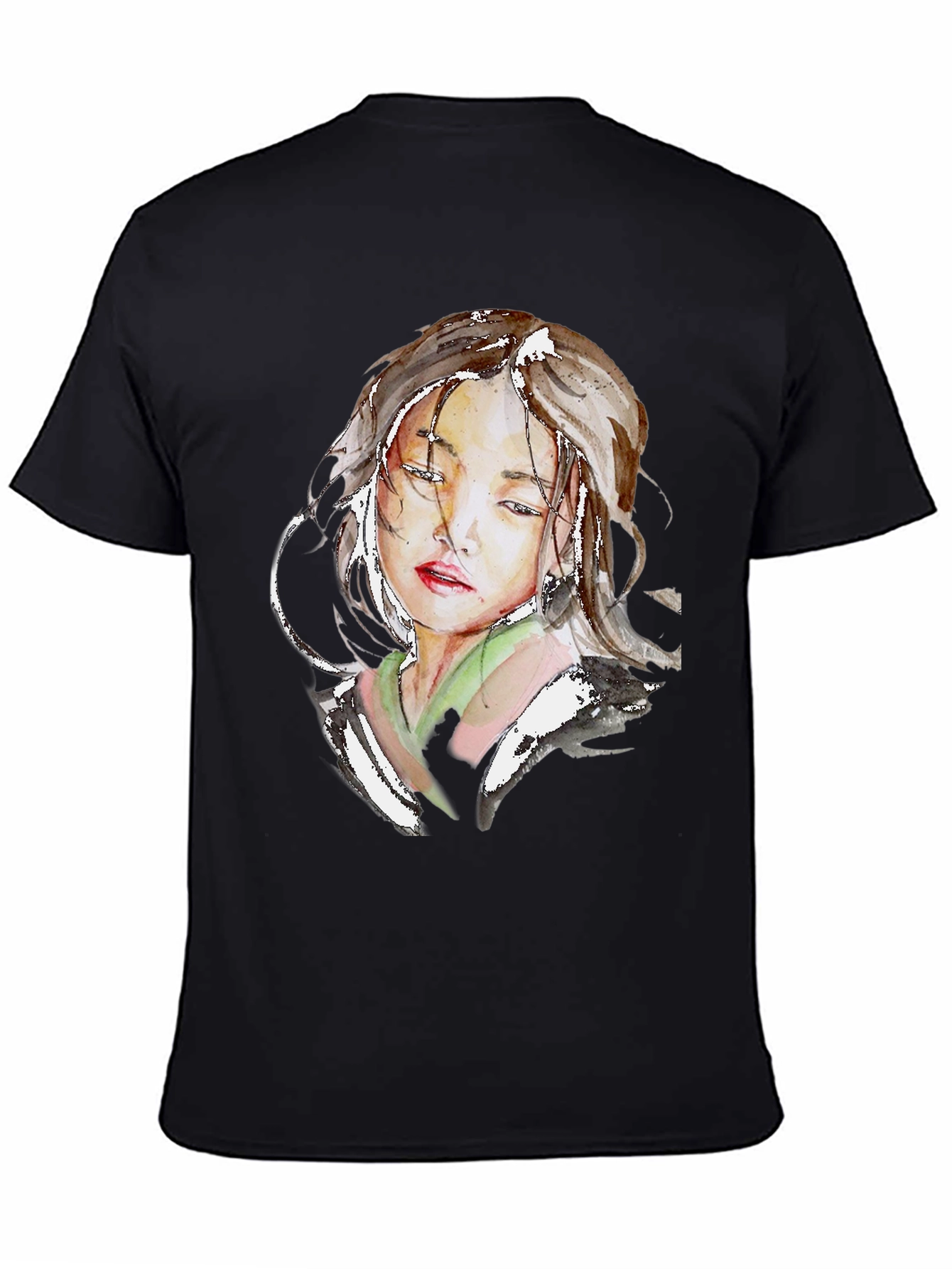 Watercolor Portrait Graphic Black T-Shirt