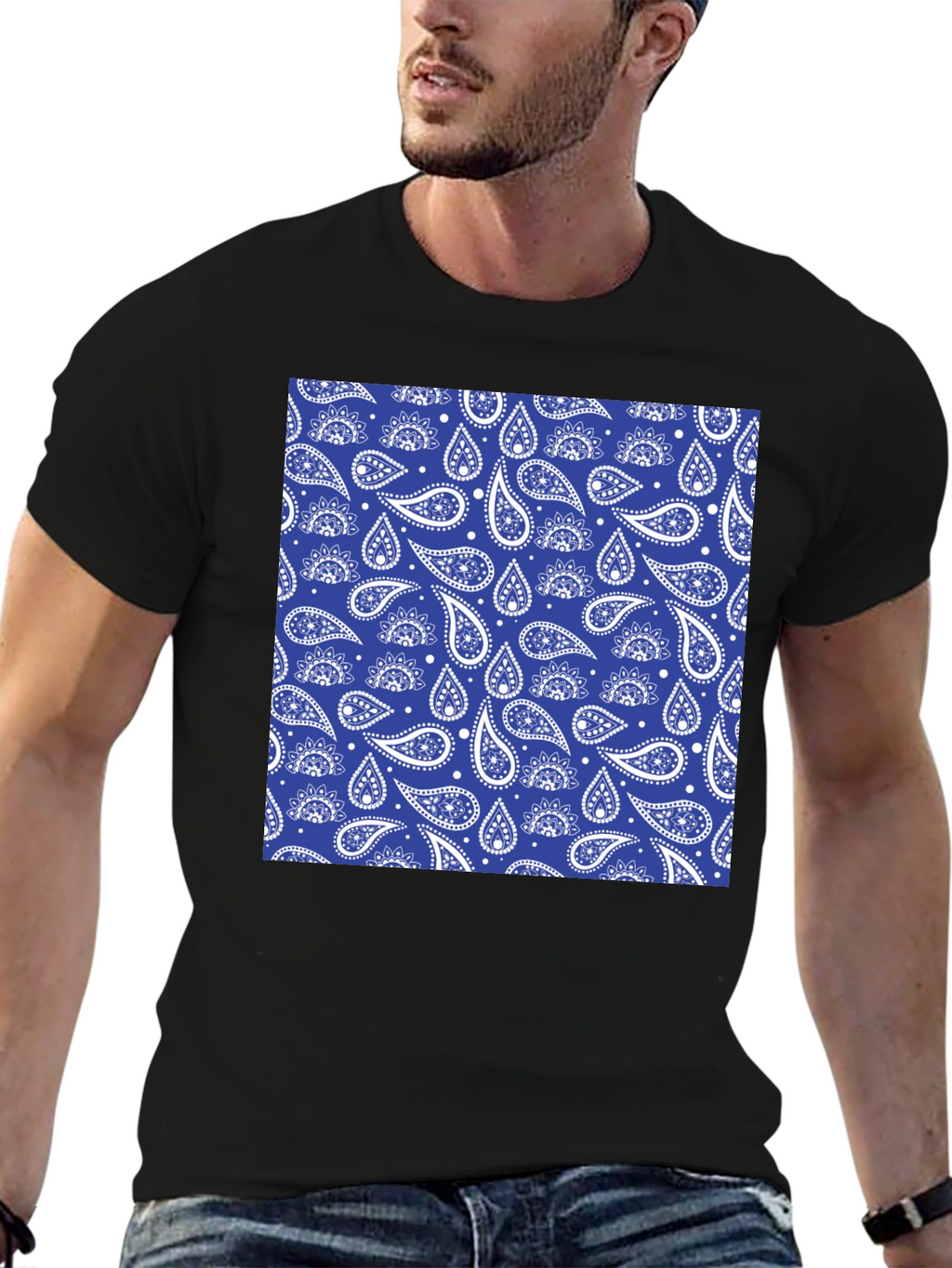 Stylish Paisley Print Black T-Shirt