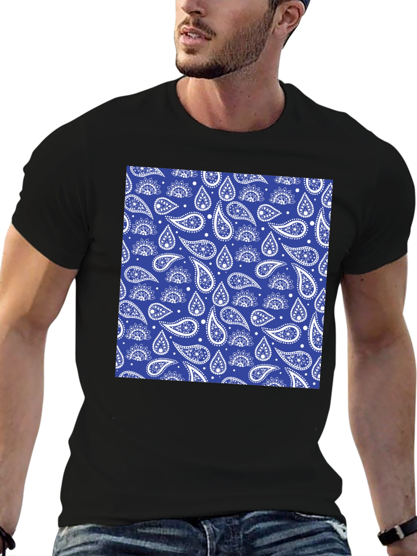 Stylish Paisley Print Black T-Shirt