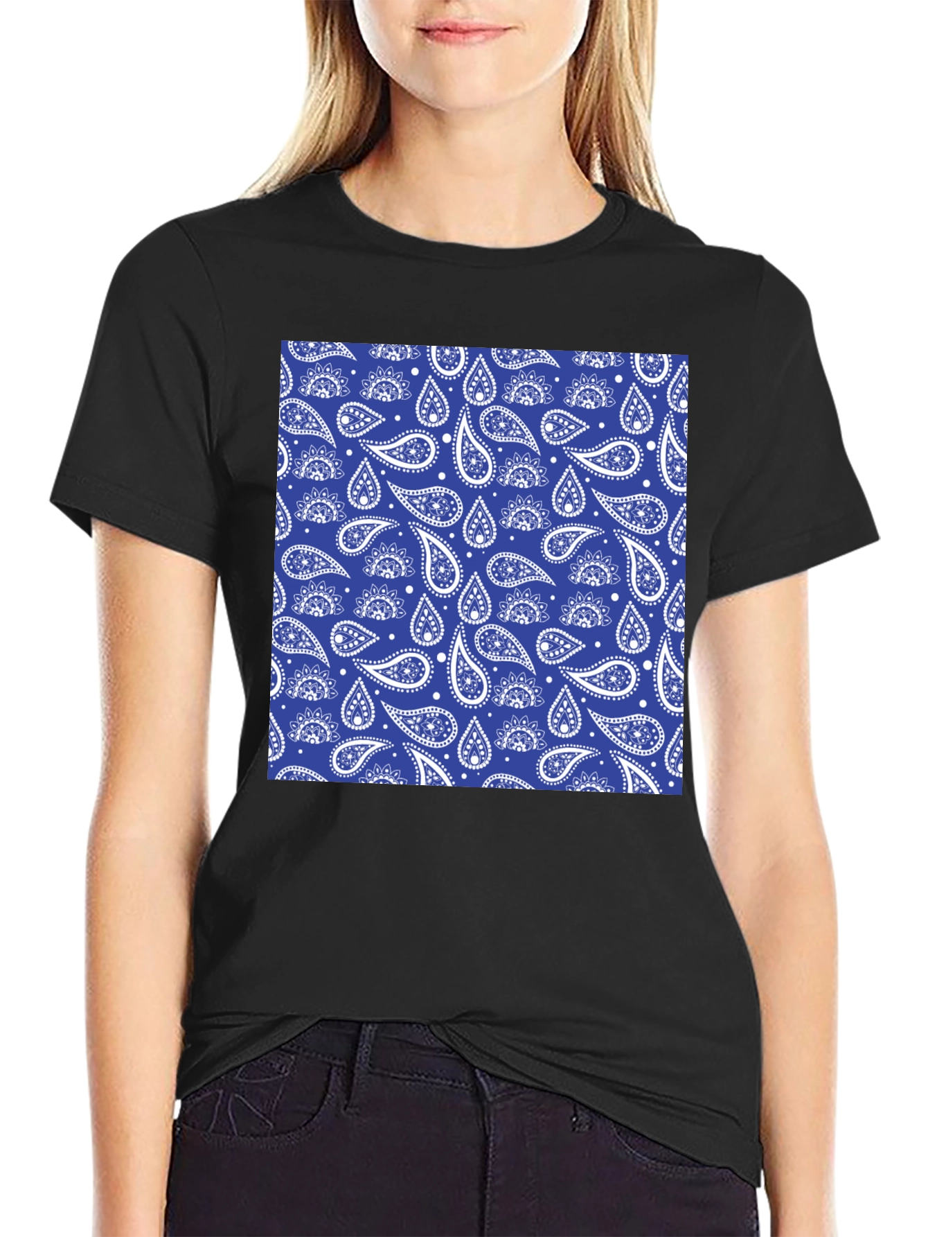 Stylish Paisley Print Black T-Shirt