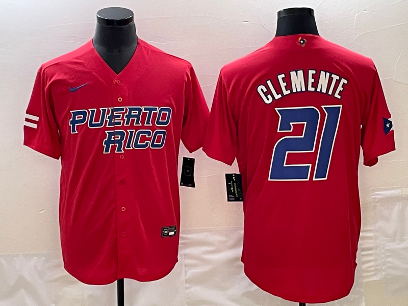 Men's 2023 World Baseball Classic #21 Roberto Clemente Puerto Rico Red Jerseys