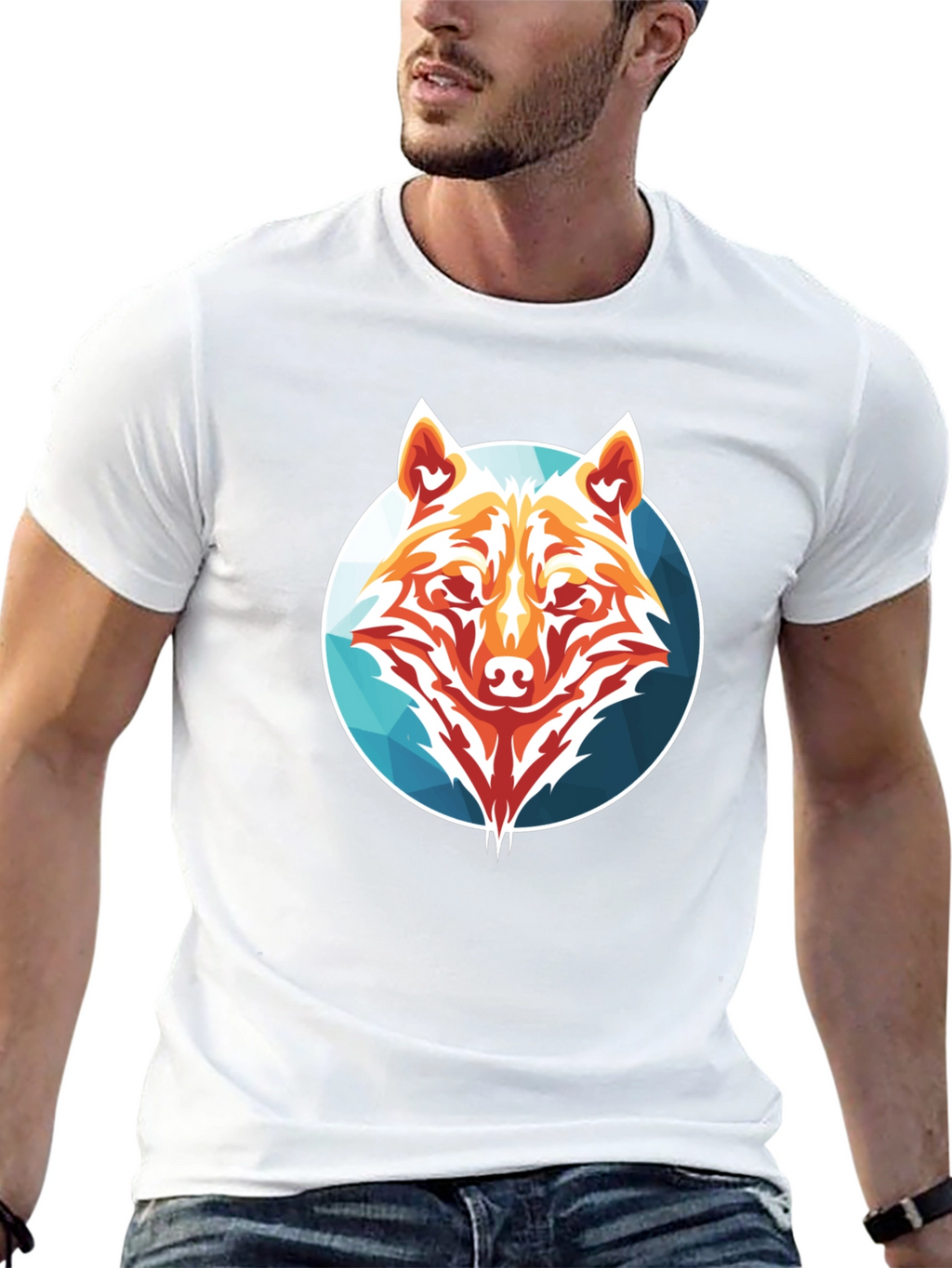 Geometric Wolf Graphic Tee - Stylish Menswear