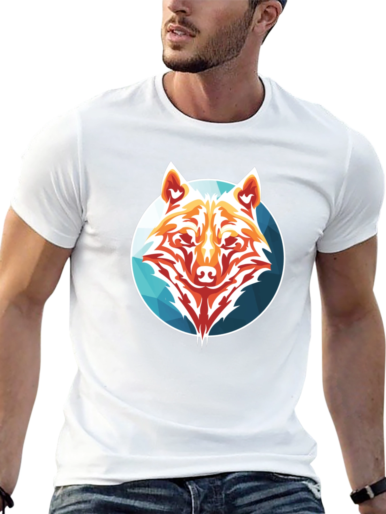 Geometric Wolf Graphic Tee - Stylish Menswear