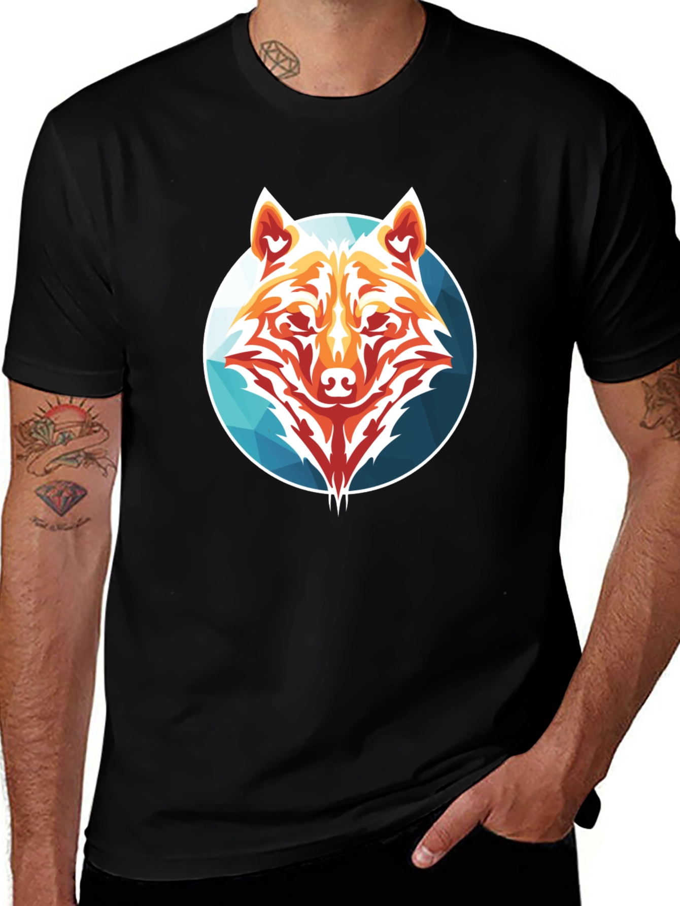 Geometric Wolf Graphic Tee - Stylish Menswear
