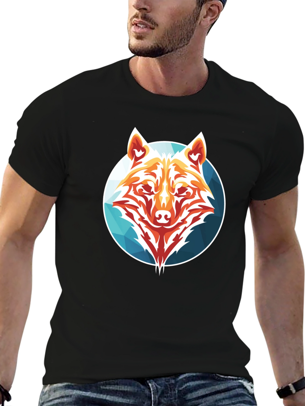 Geometric Wolf Graphic Tee - Stylish Menswear