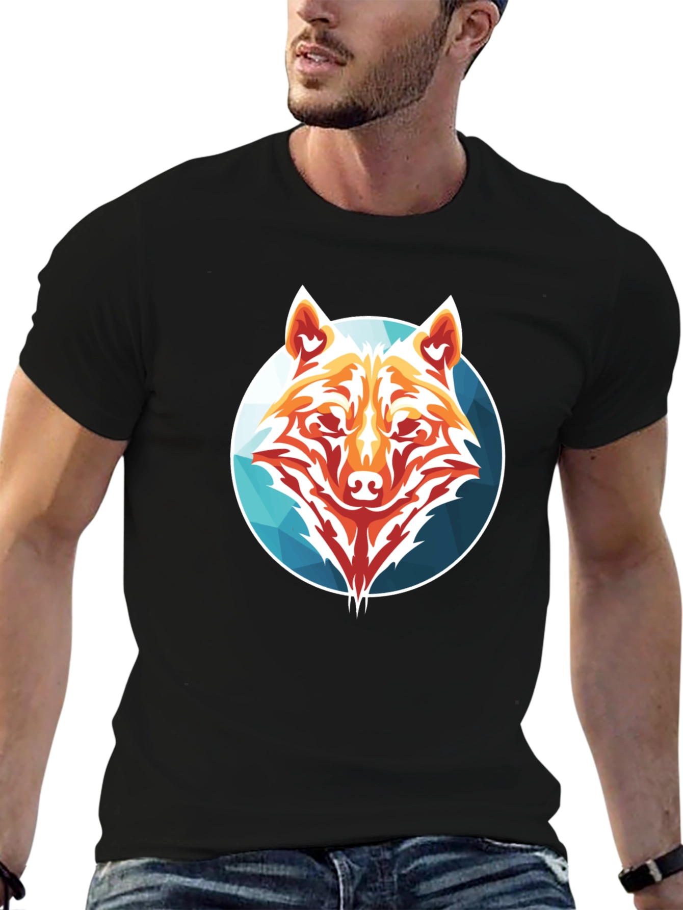 Geometric Wolf Graphic Tee - Stylish Menswear