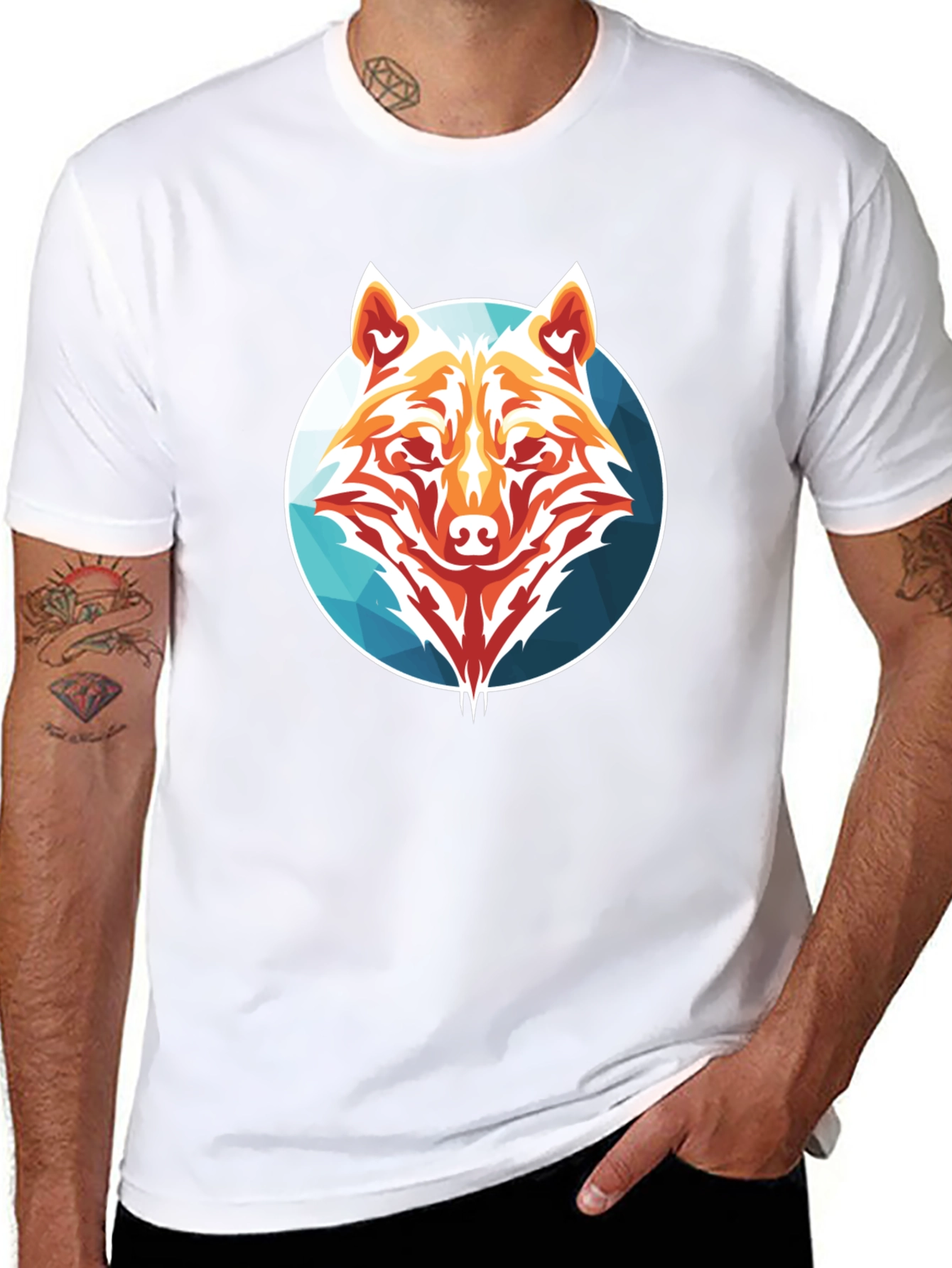 Geometric Wolf Graphic Tee - Stylish Menswear