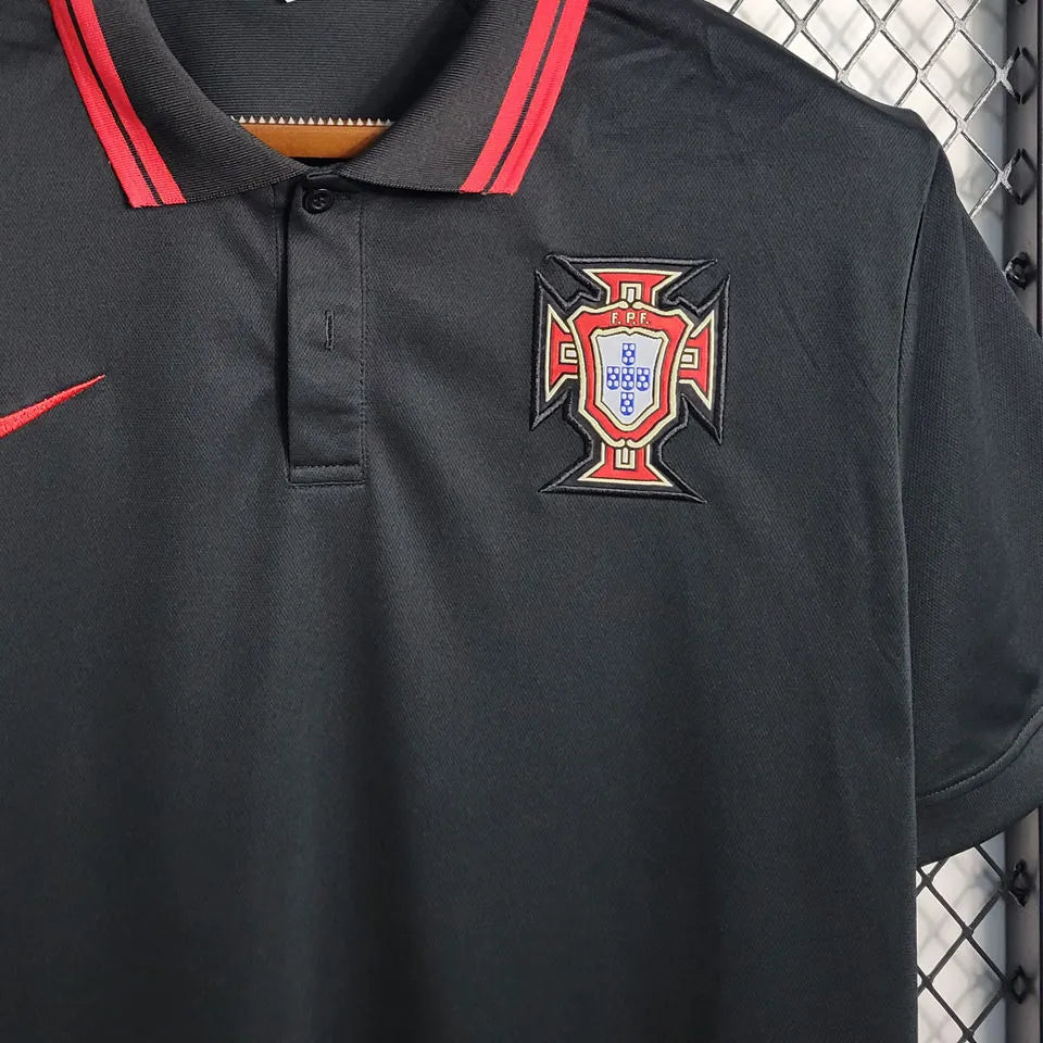 2023 Portugal Black POLO Jersey Detail 2