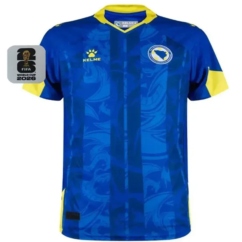 2026/27 Bosnia-Herzegovina Home Blue Fans Soccer Jersey 波黑 (Have Right Patch 有右臂章 白底黑字） Front