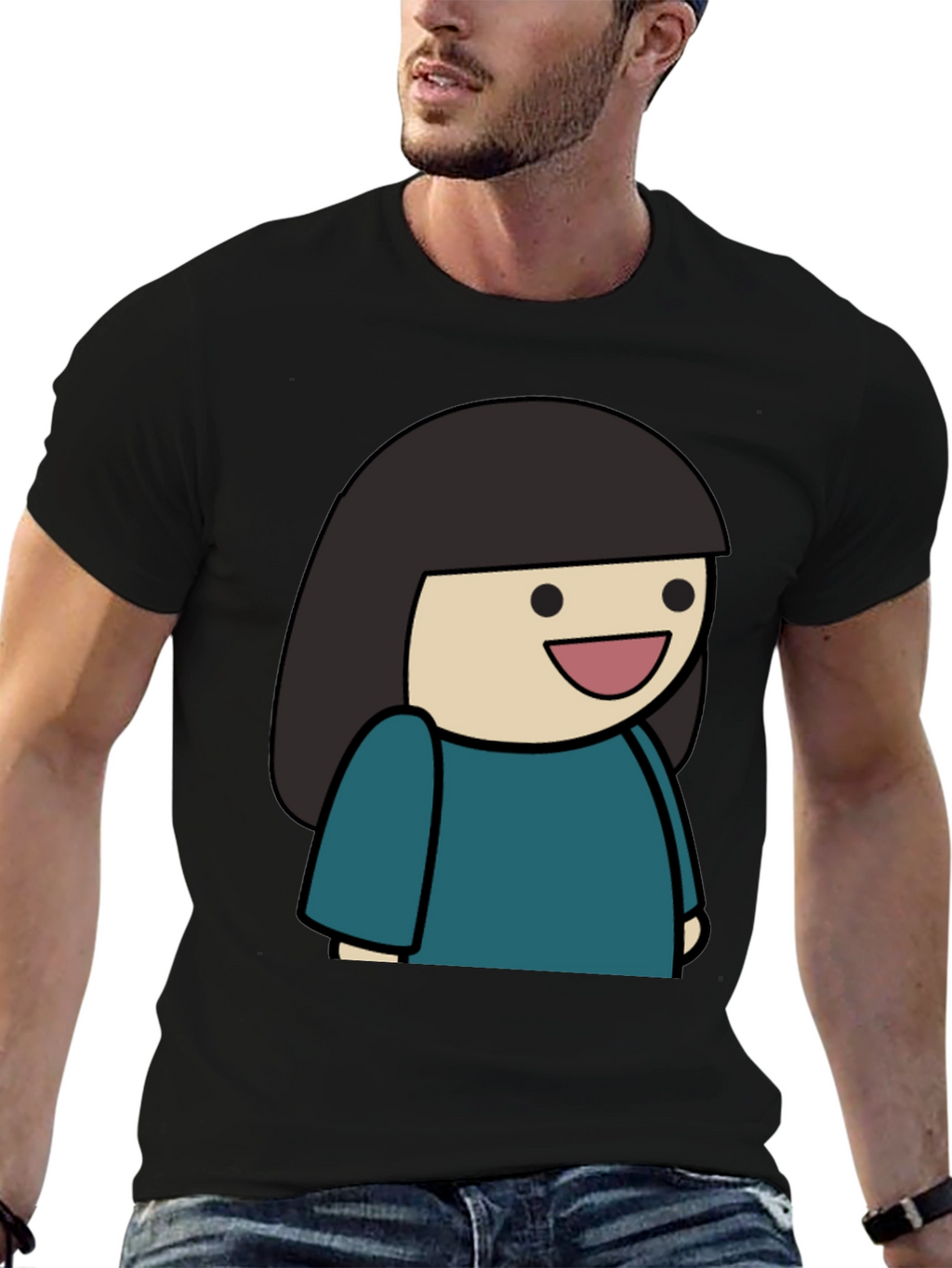 Cartoon Girl Graphic Tee - Unisex Black T-Shirt
