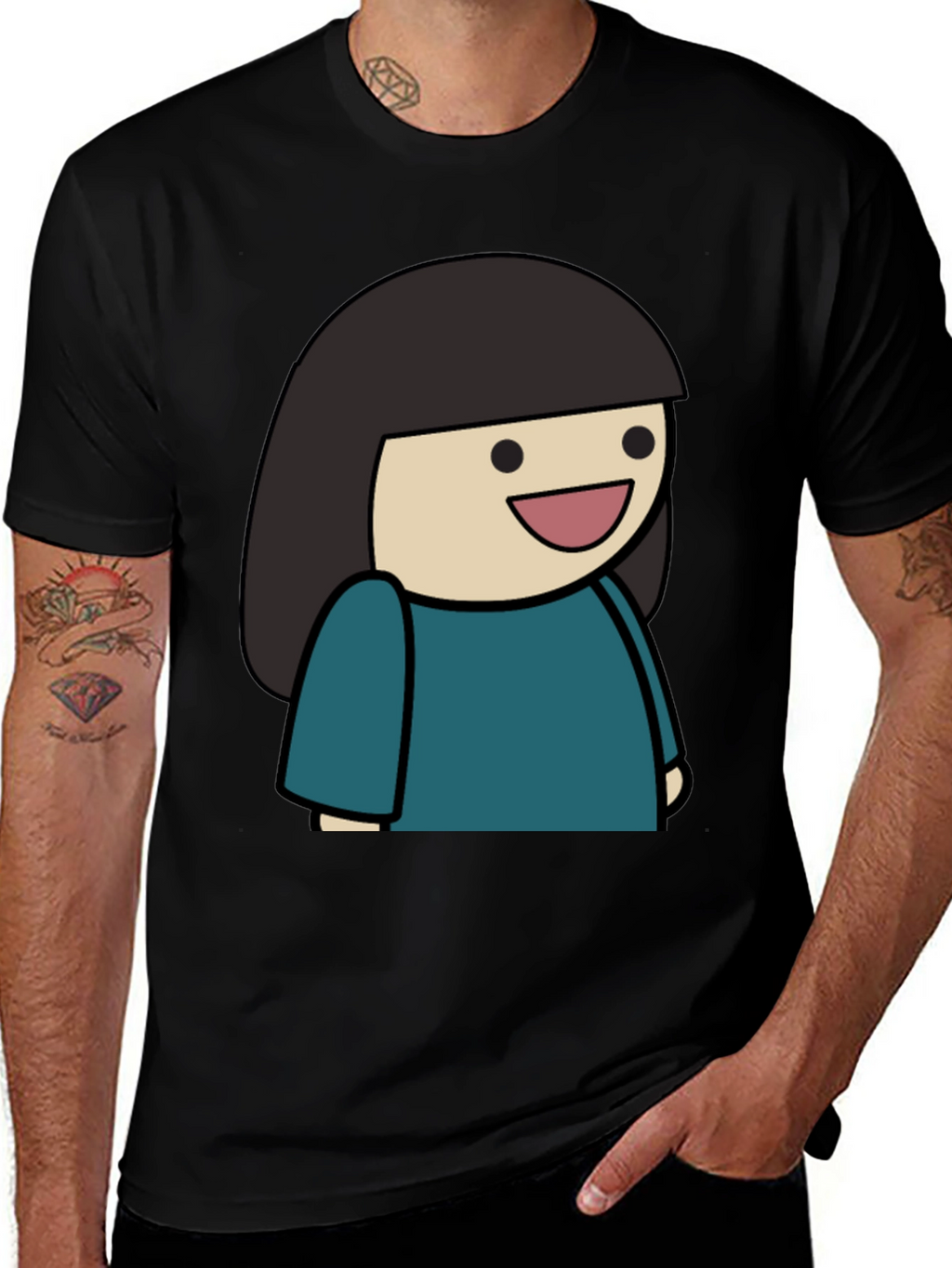Cartoon Girl Graphic Tee - Unisex Black T-Shirt