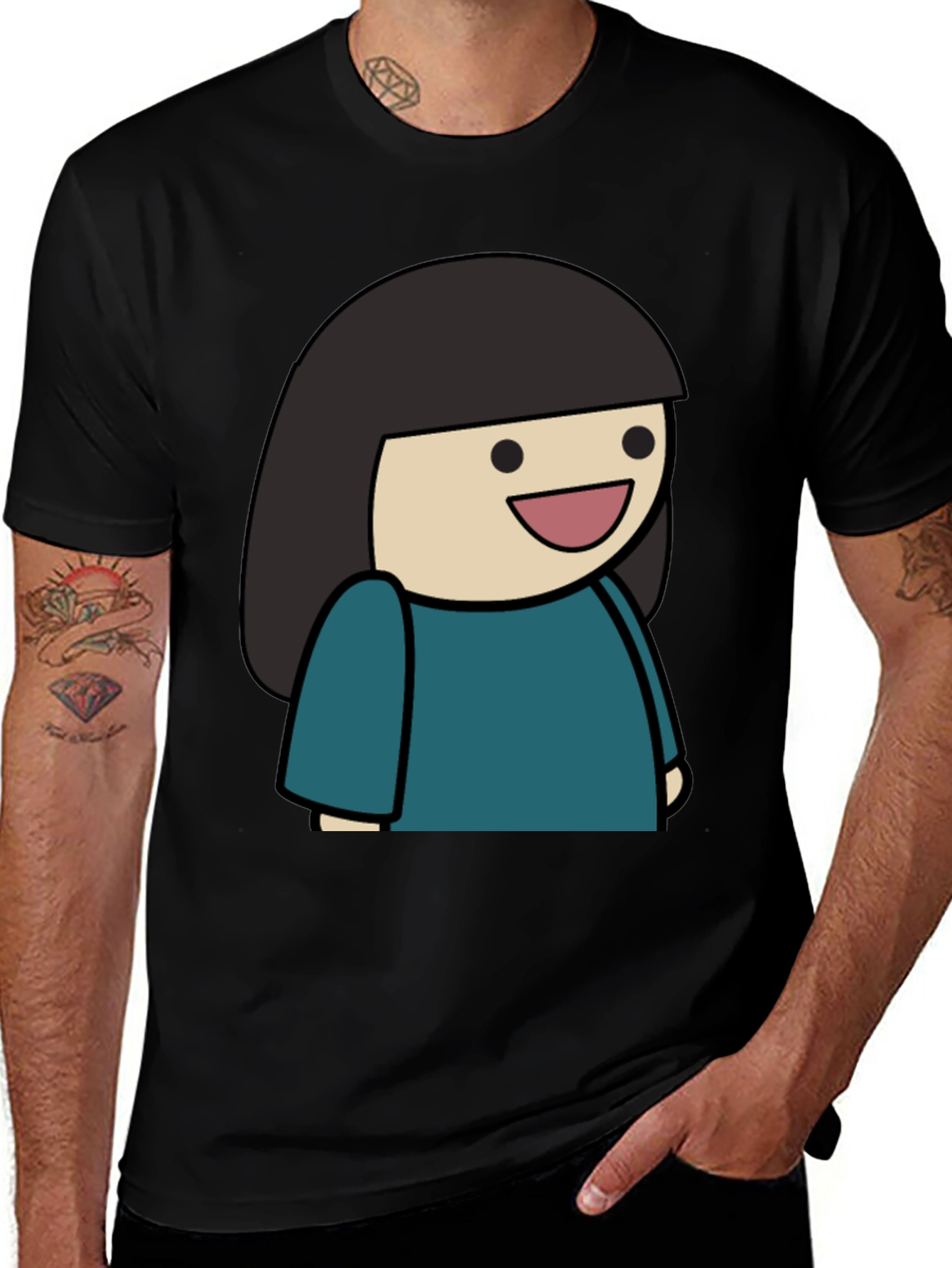 Cartoon Girl Graphic Tee - Unisex Black T-Shirt