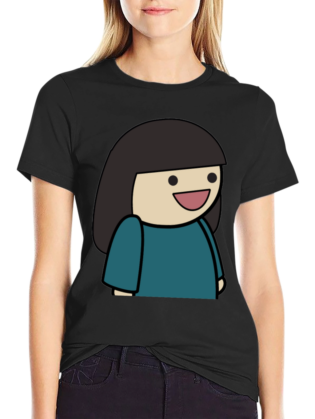 Cartoon Girl Graphic Tee - Unisex Black T-Shirt