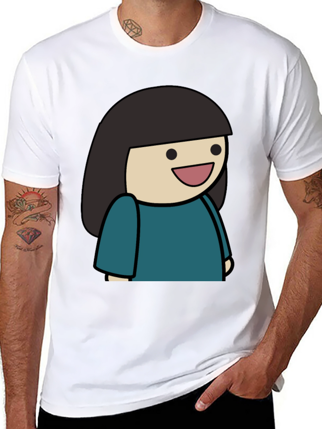 Cartoon Girl Graphic Tee - Unisex Black T-Shirt