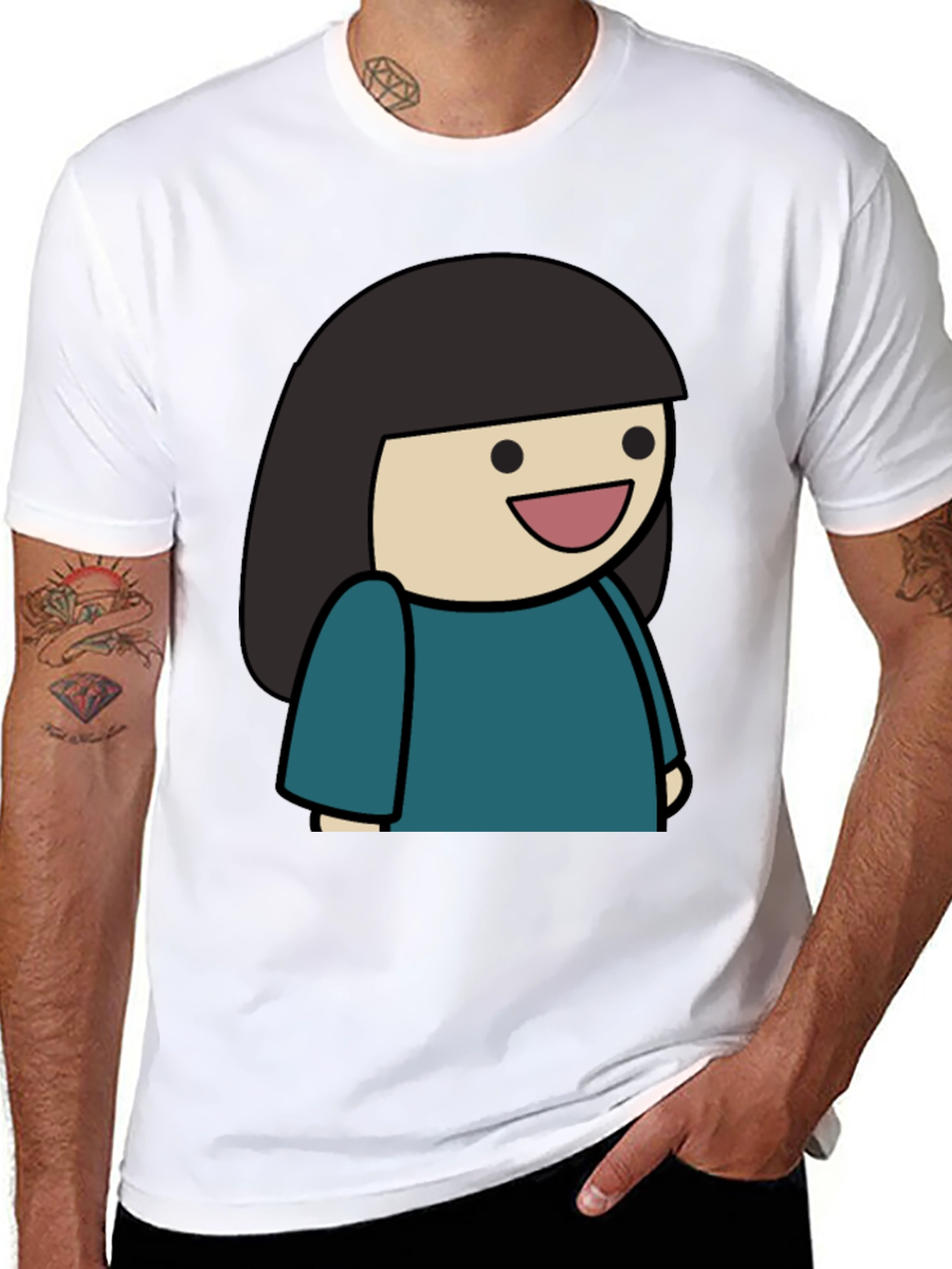 Cartoon Girl Graphic Tee - Unisex Black T-Shirt