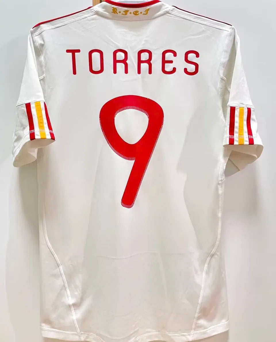 TORRES #9 Spain Away White Retro Soccer Jersey 2011/12 （Have 2010 World Cup Champion Patch 带胸前2010世界杯冠军章)★★ Detail 1