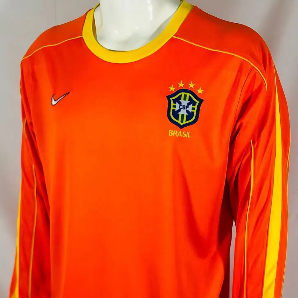1998 Brazil GK Orange Retro Long Sleeve Jersey Detail 2