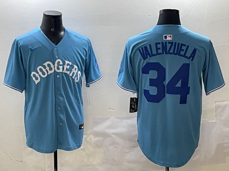 Men's Los Angeles Dodgers Fernando Valenzuela #34 Light Blue Replica Player Jerseys