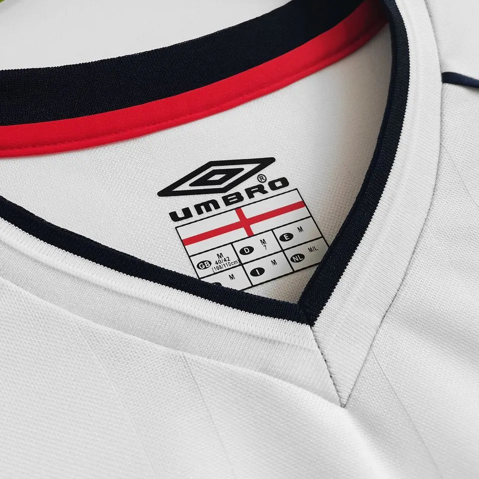 2002 England Home White Retro Long Sleeve Soccer Jersey Detail 2