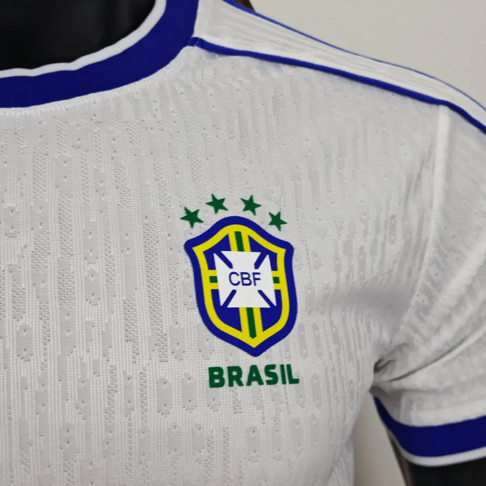 1998 Brazil White Retro Player Version Soccer Jersey 球员版 Detail 2
