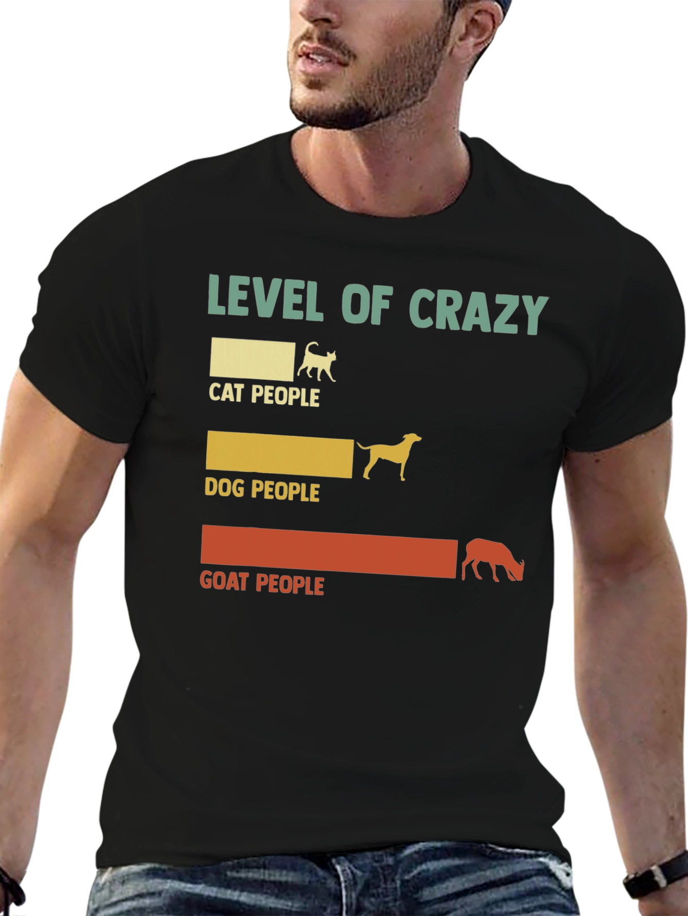 Level of Crazy Cat Dog Goat People Graphic Tee