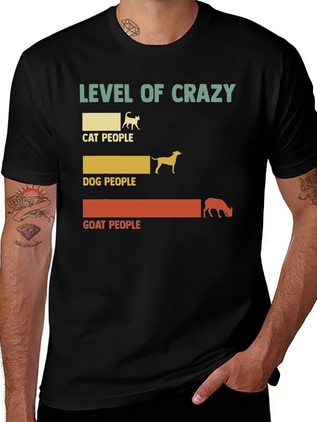 Level of Crazy Cat Dog Goat People Graphic Tee