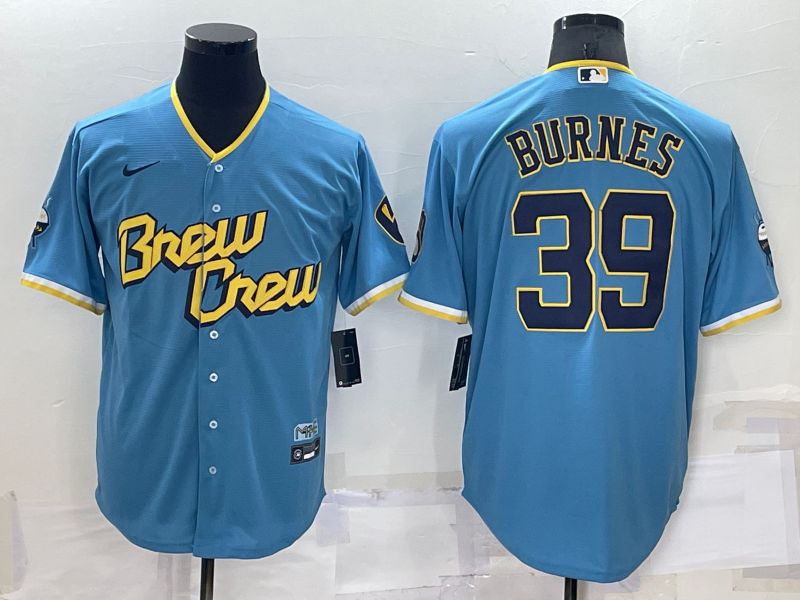 Men's Milwaukee Brewers Corbin Burnes #39 Blue Stitched Jerseys