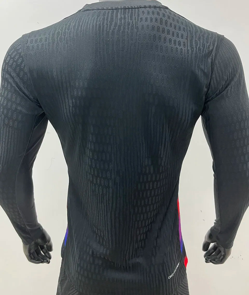 2025/26 England Away Black Player Version Long Sleeve Soccer Jersey Back