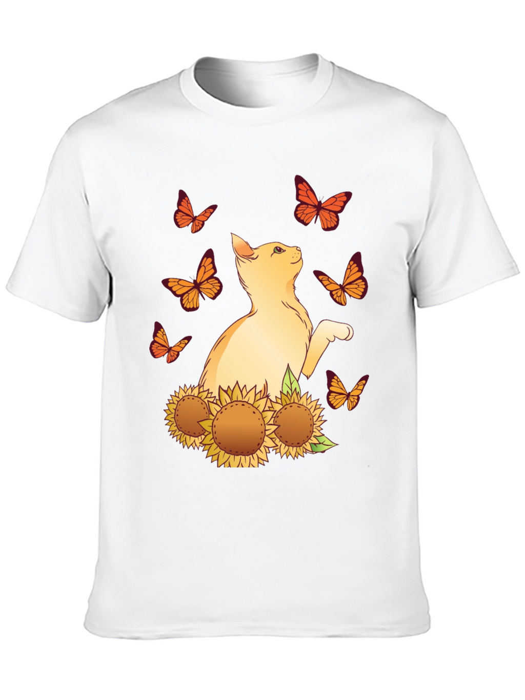 Cat & Sunflower Graphic Tee - Black
