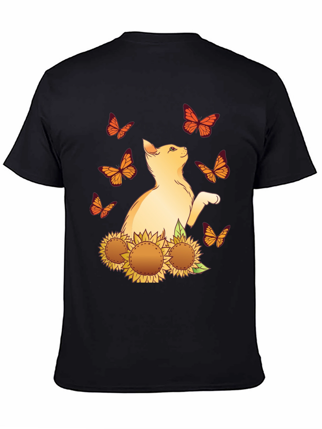 Cat & Sunflower Graphic Tee - Black