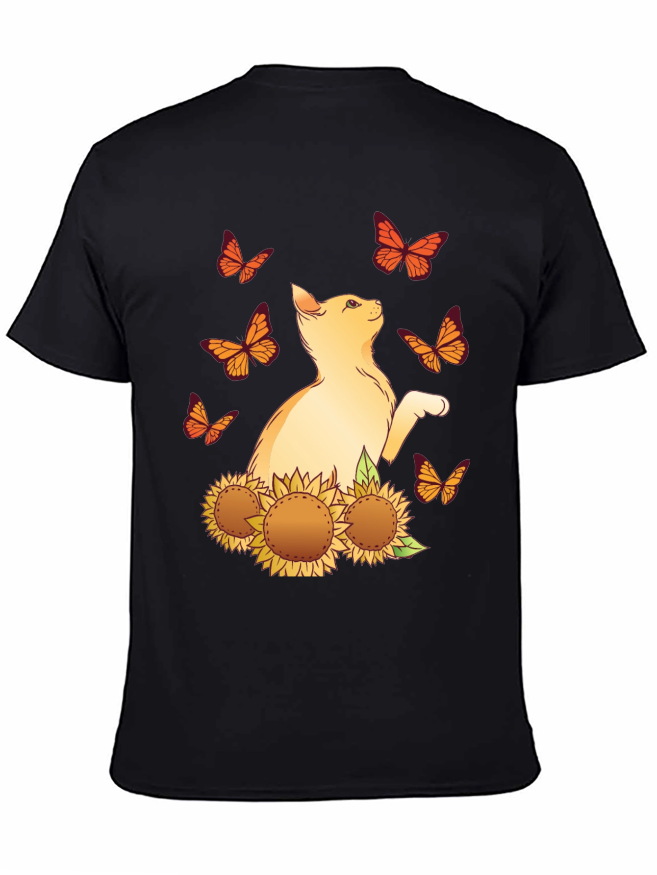Cat & Sunflower Graphic Tee - Black