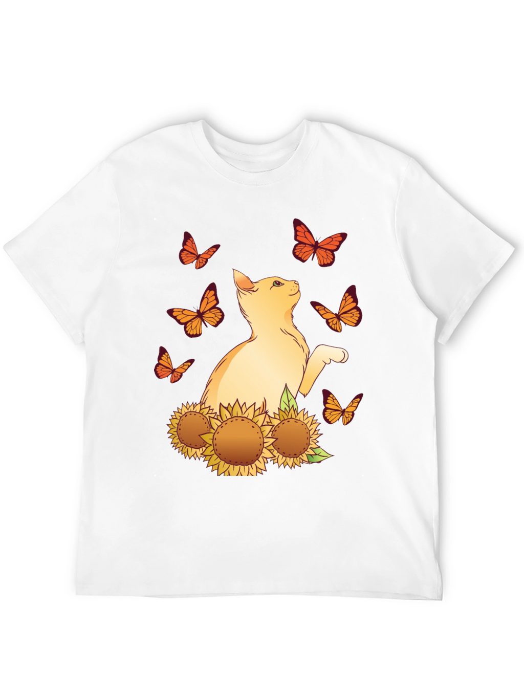 Cat & Sunflower Graphic Tee - Black