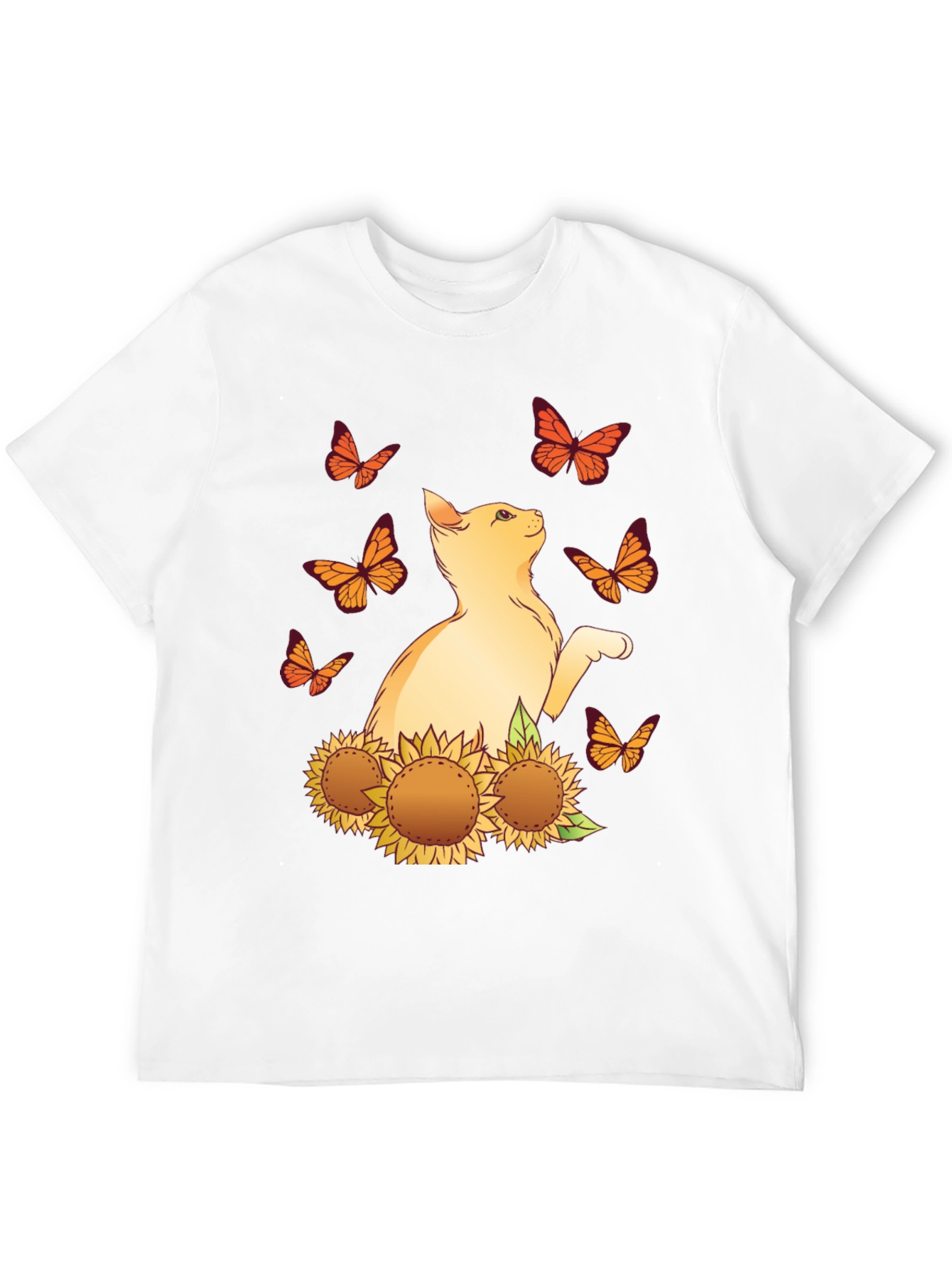 Cat & Sunflower Graphic Tee - Black