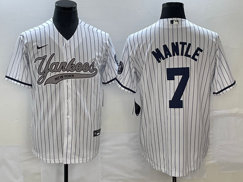 Men's New York Yankees Mickey Mantle #7 White Game Jerseys Joint Edition
