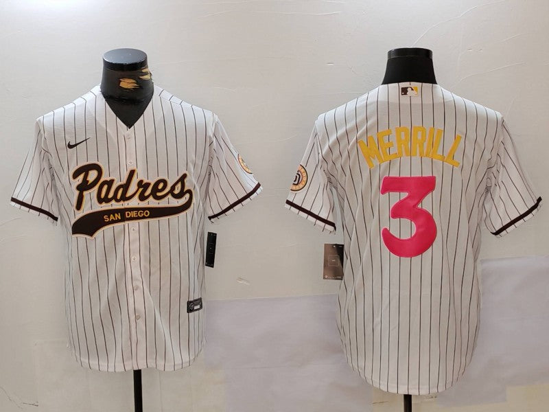 Men's San Diego Padres Jackson Merrill #3 White Player Jerseys