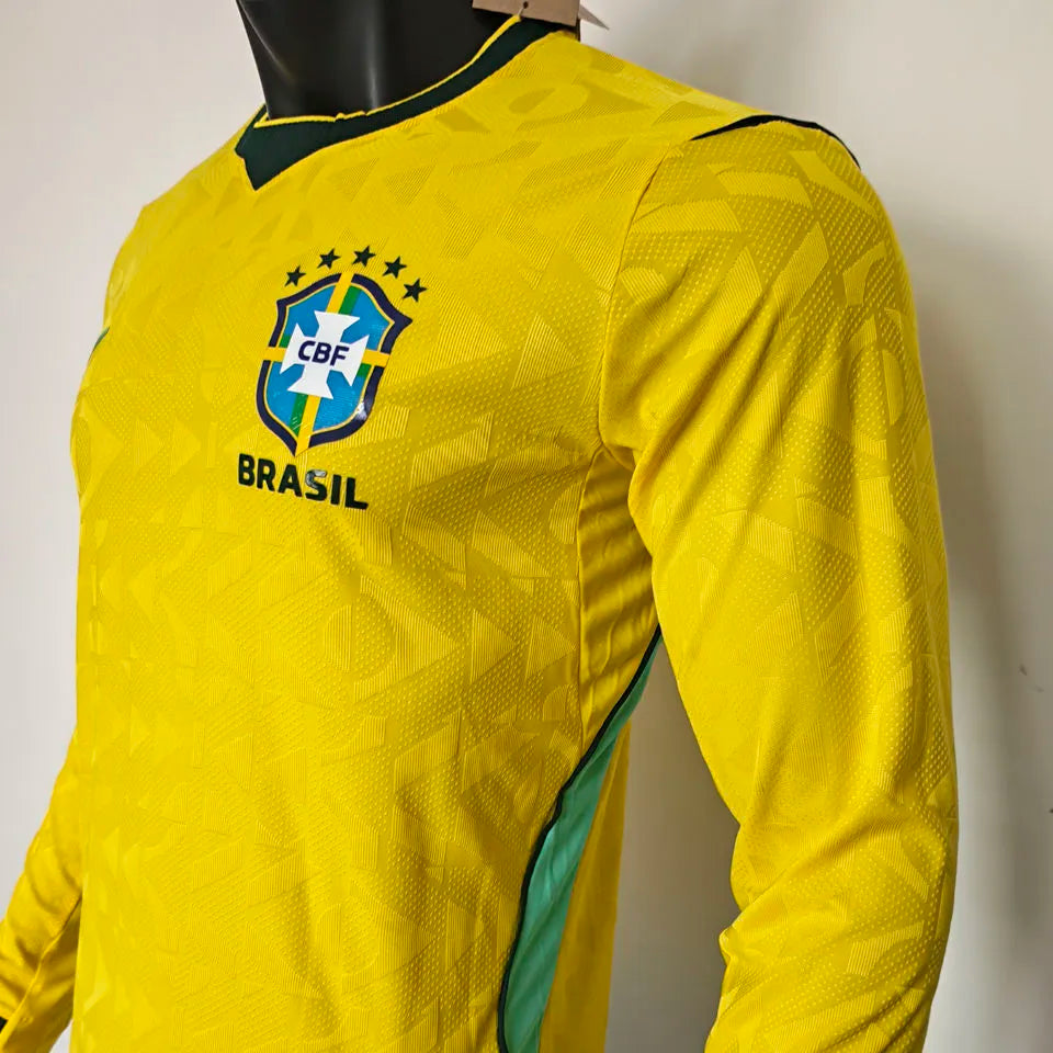 2026/27 Brazil Home Yellow Player Version Long Sleeve Soccer Jersey Detail 4