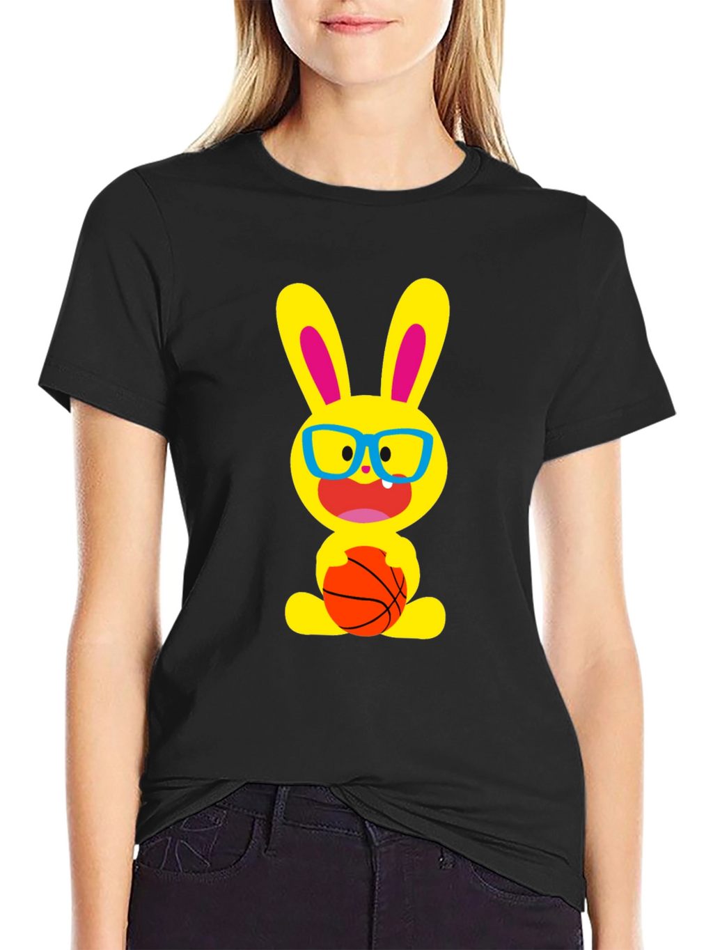 Funny Bunny Basketball T-Shirt - Black