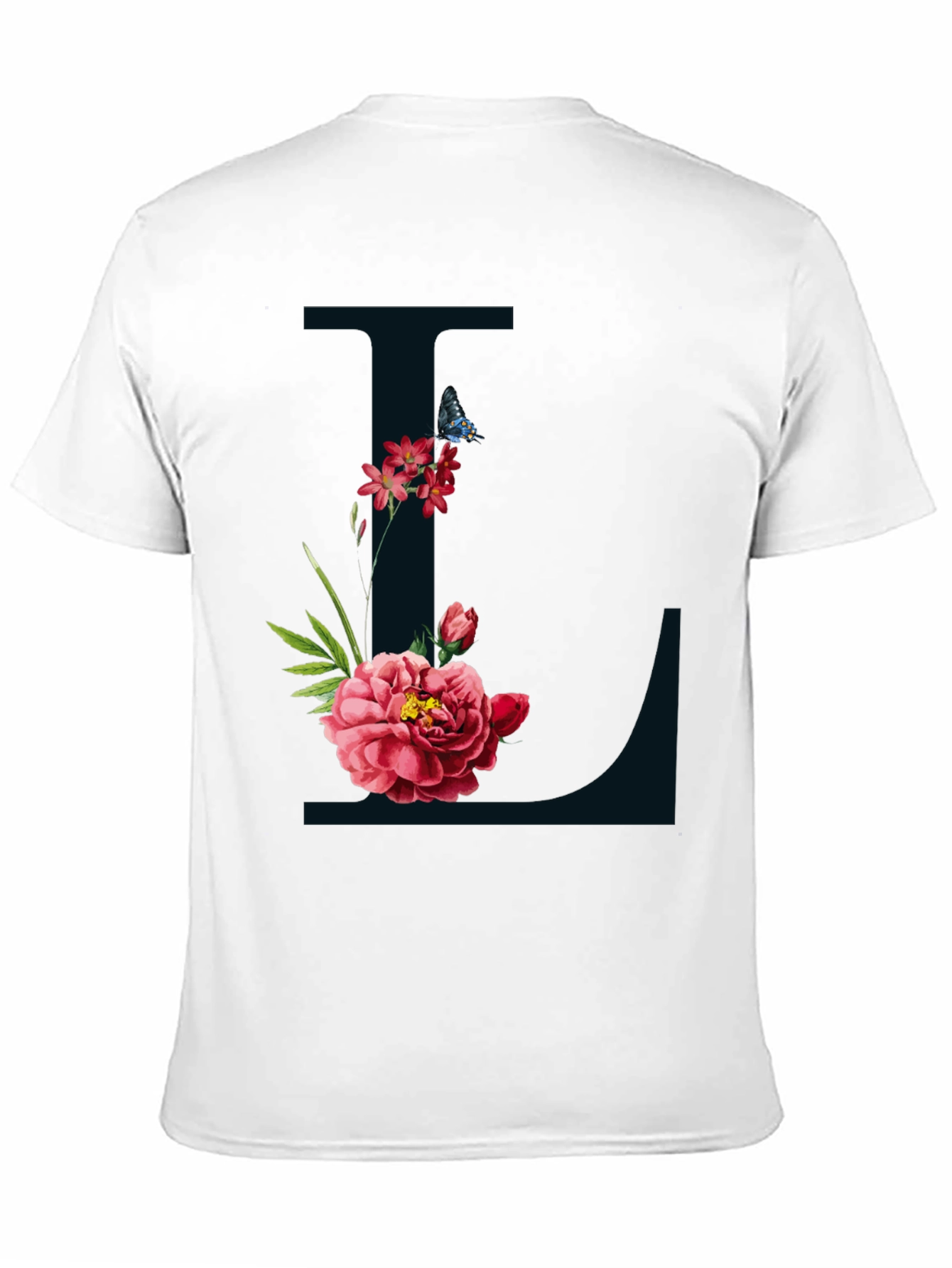 Floral Letter L Graphic Tee - Black Cotton Blend