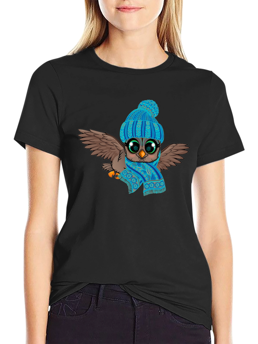 Owl in Hat & Scarf Graphic T-Shirt