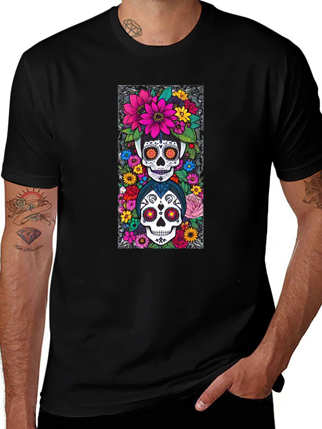 Day of the Dead Sugar Skull Floral T-Shirt