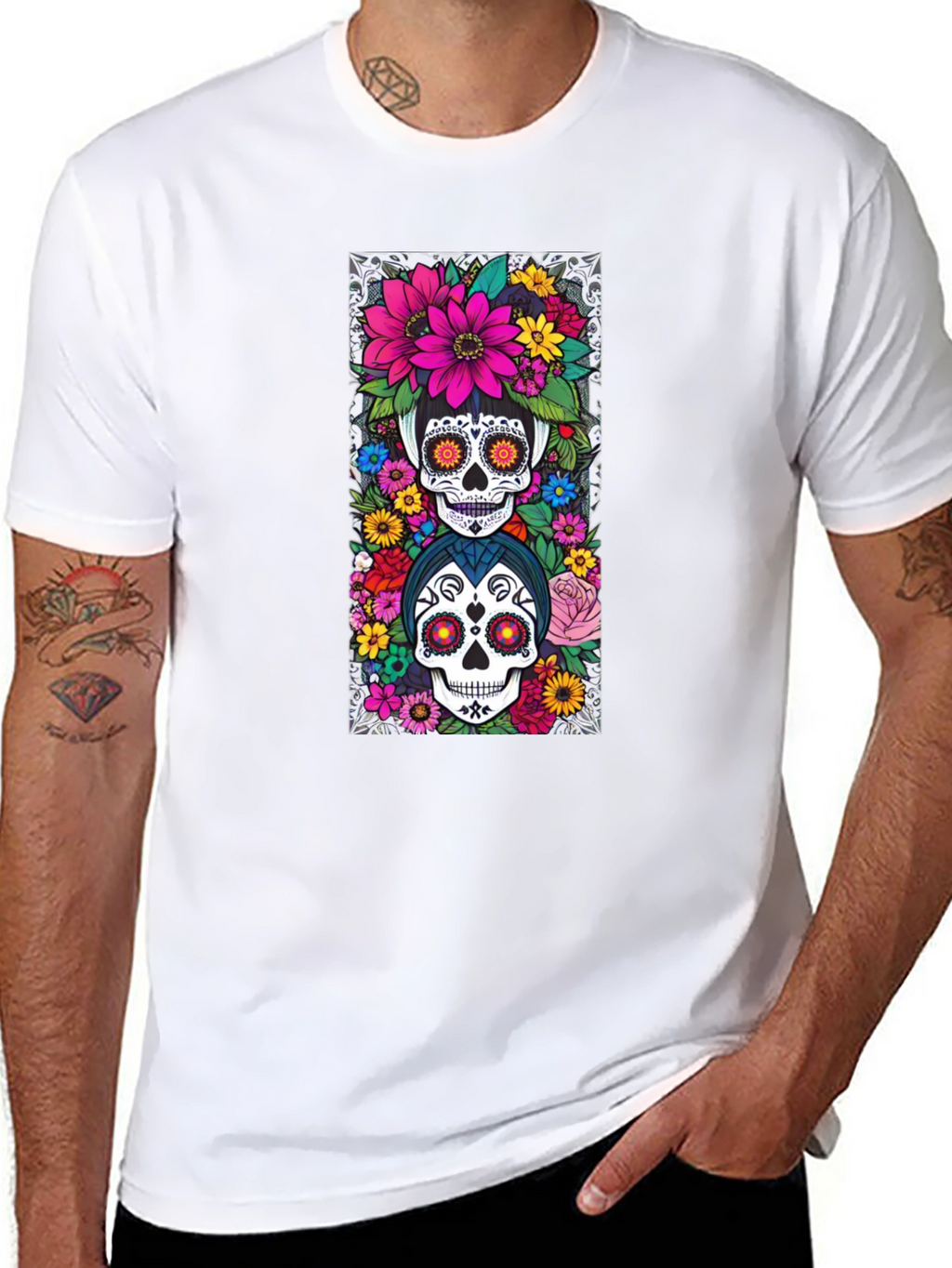 Day of the Dead Sugar Skull Floral T-Shirt