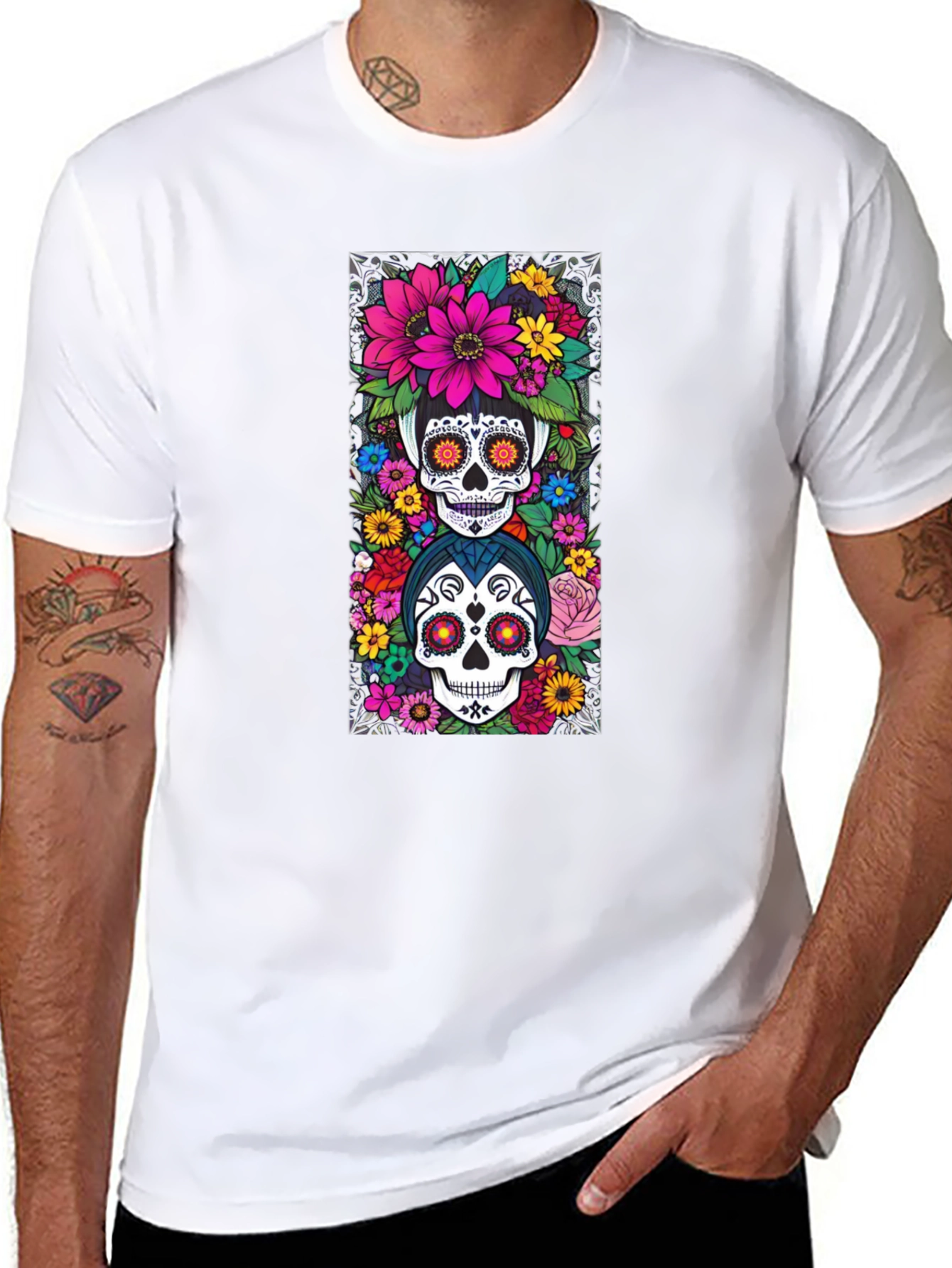 Day of the Dead Sugar Skull Floral T-Shirt