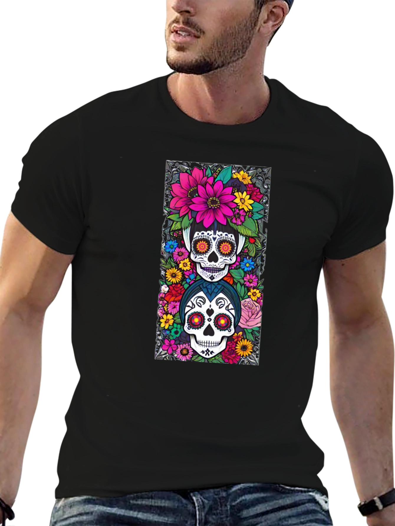 Day of the Dead Sugar Skull Floral T-Shirt