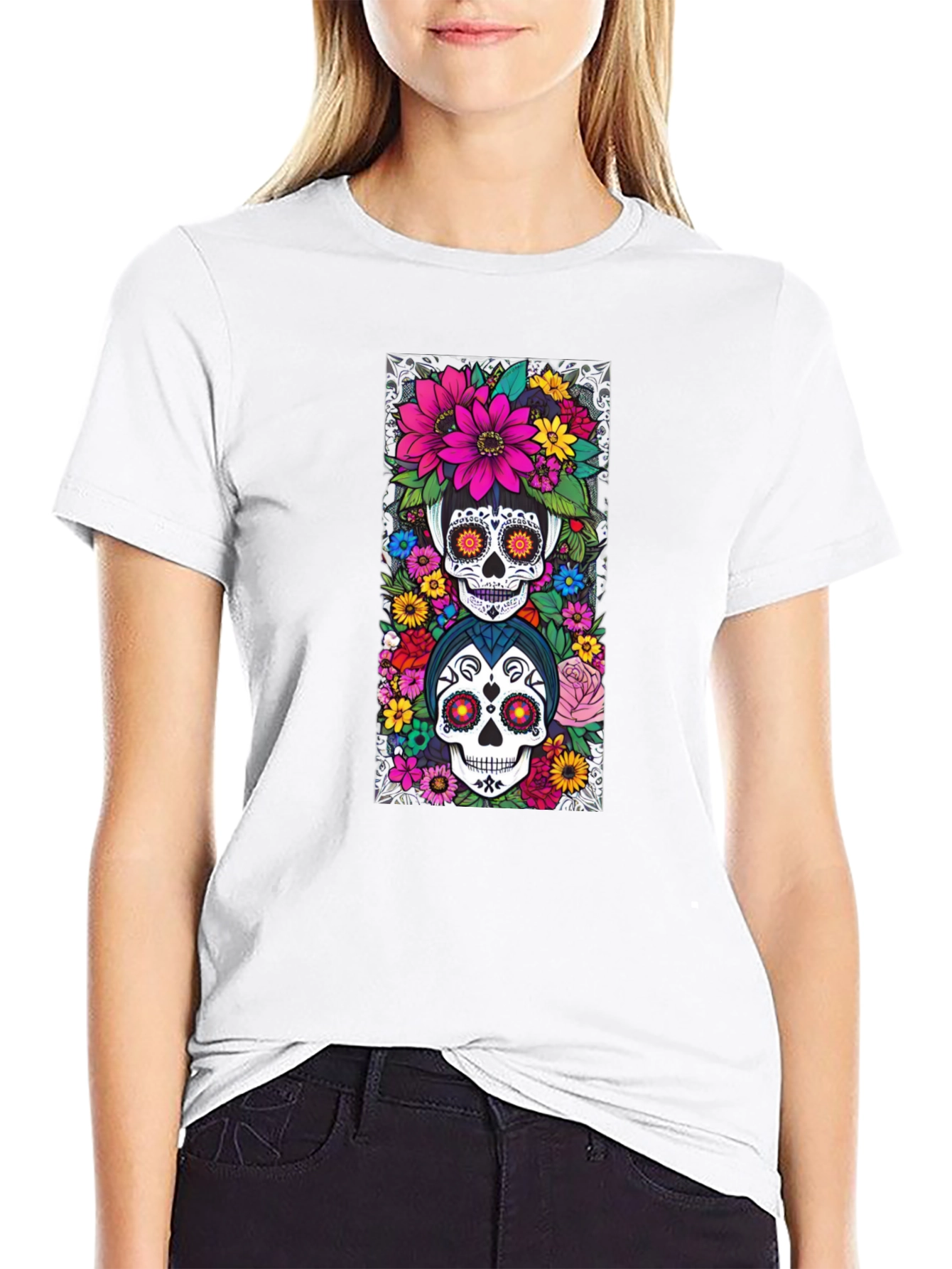 Day of the Dead Sugar Skull Floral T-Shirt