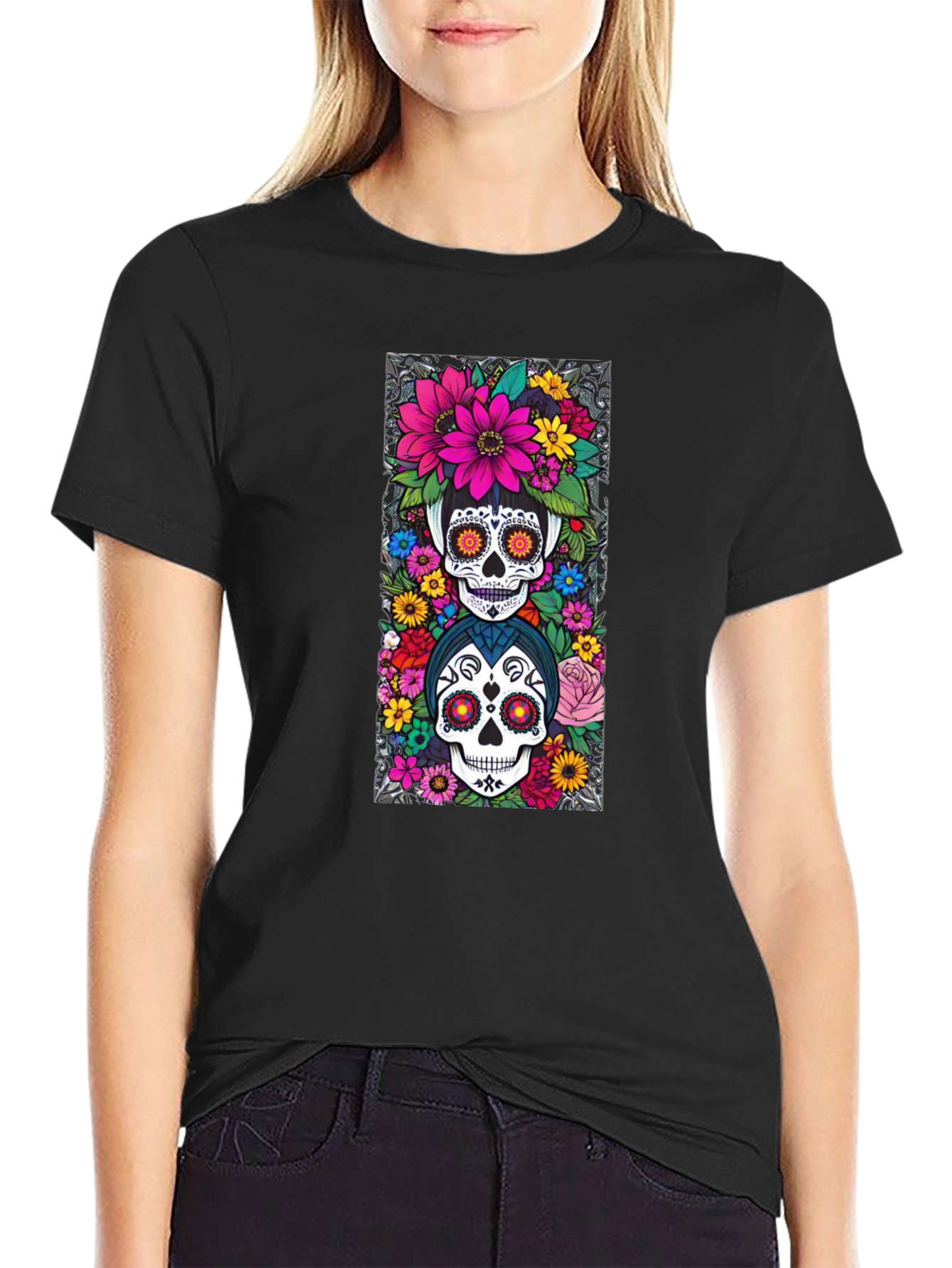 Day of the Dead Sugar Skull Floral T-Shirt
