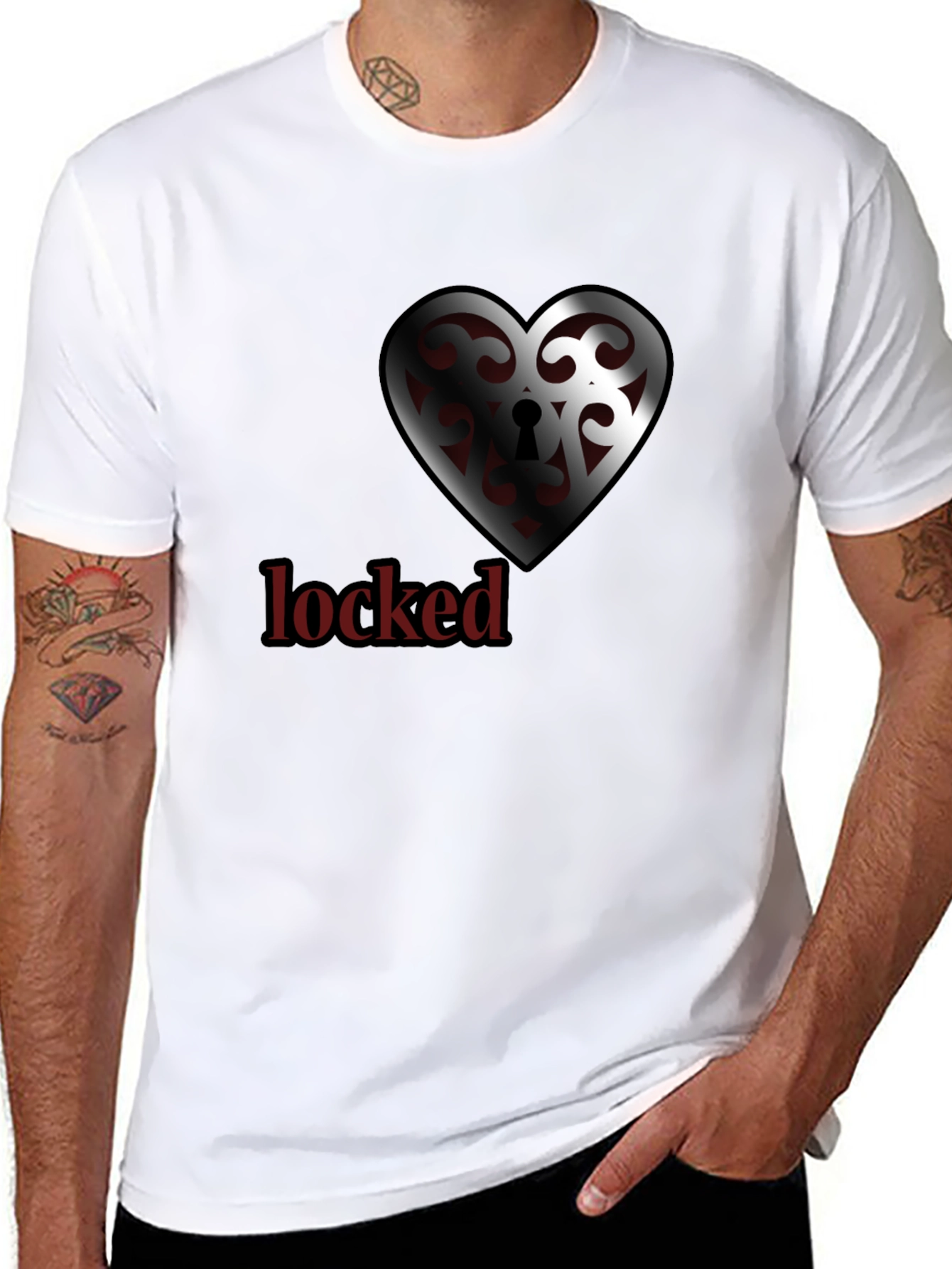 Locked Heart Graphic Tee - Stylish Crew Neck